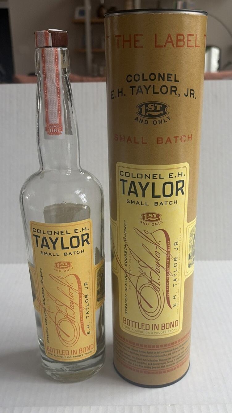 EMPTY Colonel EH Taylor Small Batch Bourbon 750ml Bottle and Tube unrinsed